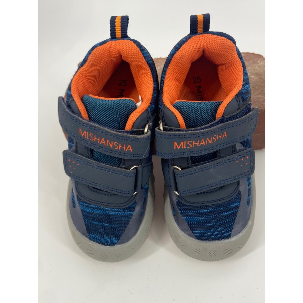 Mishansha Kids Boys Girls Navy Blue Orange Athletic Hook Loop Shoes Size 25‎